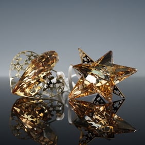 Pair of Swarovski Golden Shadow Crystal and Metal Ornaments