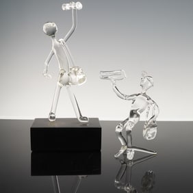 2pc Hand Blown Glass Figurines, Frabel Original Atlanta & Unmarked