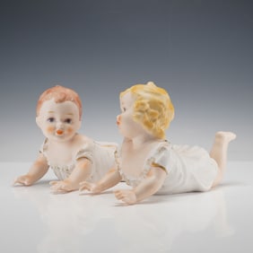 Pair of German Bisque Porcelain Figurines, Piano Babies