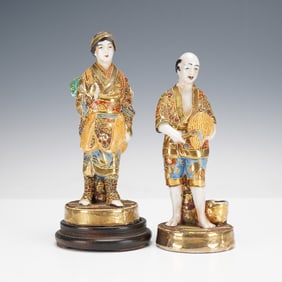 2pc Japanese Satsuma Porcelain Figurines