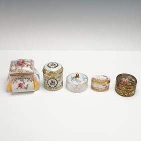 5pc Porcelain and Metal Jewelry Boxes