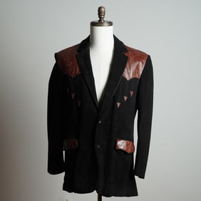 Scully Men's Blazer, Black Suede Western Style with Leather Accents