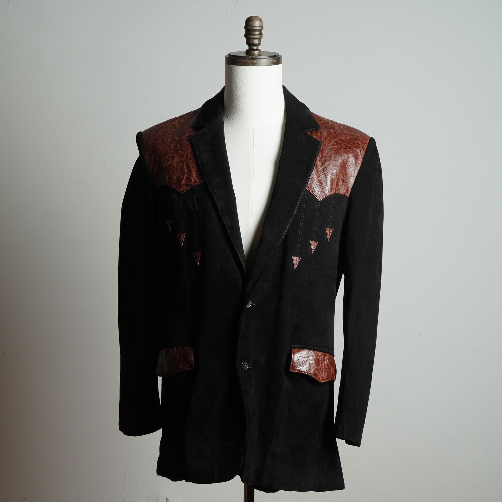 Scully Men's Blazer, Black Suede Western Style with Leather Accents (1 of 5)