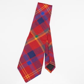 Ascot Silk Necktie, Red Multicolor Plaid