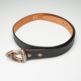 A Sterling Silver Inlay Belt Buckle and Leather Strap