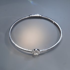 14K White Gold 0.50ctw Diamond Round Bangle