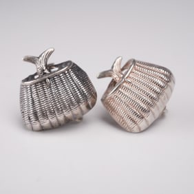 Pair of Sterling Silver Screwback Earrings, Fish in Basket Motif