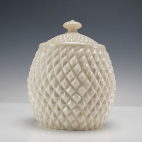 Belleek Biscuit Lidded Barrel, Diamond