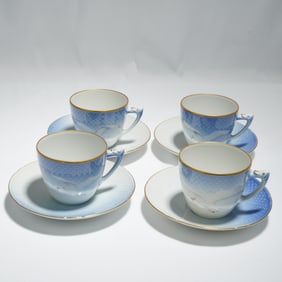 A Set of Four Bing & Grondahl Copenhagen Seagull Teacups and Saucers