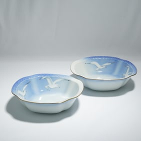 A Pair of Bing & Grondahl Seagull Service Serving Dishes with Gold Trim