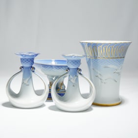 A Group of Four Bing & Grondahl Seagull Porcelain Items with Gold, Model