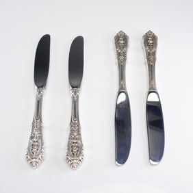 Collection of 4 Wallace Rose Point Sterling Handle Knives and Spreaders