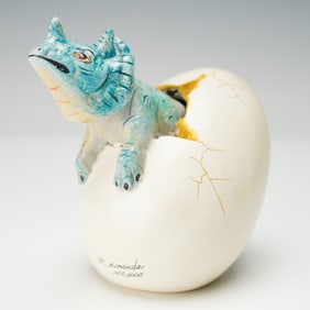 R. Miranda Signed Mexican Folk Art Baby Triceratops Hatchling Sculpture
