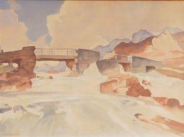 Original William Russell Flint Watercolor Landscape, Signed