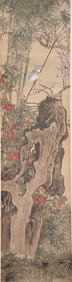 Chinese Ink and Watercolor on Paper Flower & Bird Hanging Scroll