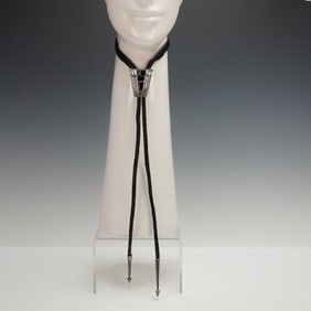 Black Braided Leather Bolo Tie with Sterling Silver Slide and Tips