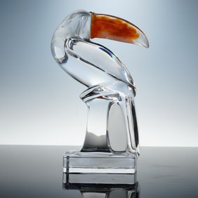 Daum France Pate de Verre and Crystal Toucan Sculpture