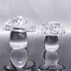 A Pair of Daum France Crystal Mushroom Paperweights