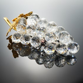 Swarovski Crystal Bunch of Grapes Figurine with Gold Leaves