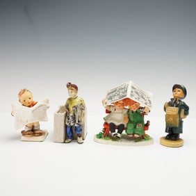 4pc Ceramic Newspaper Children Figurines
