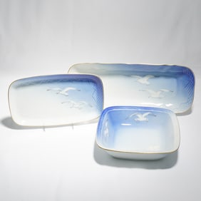 Three B&G Seagull Porcelain Serving Dishes with Gold Trim
