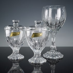 3pc Baccarat  Crystal Condiment Jars and Goblet, Massena
