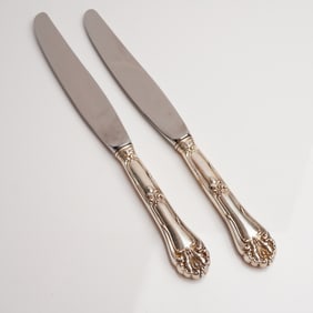 2 Rococo Revival Sterling Silver Handled Dinner Knives