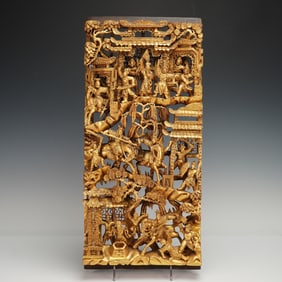 Chinese Gilt Wood Carved Battle Procession Panel