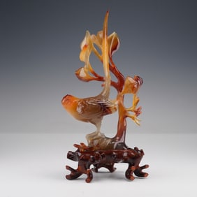 Chinese Carved Carnelian Agate Phoenix Bird Figurine