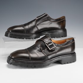 Bally Men's Monk Strap Shoes, Black Leather