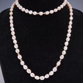 Faux Pearl Necklace with Gold Tone Accents