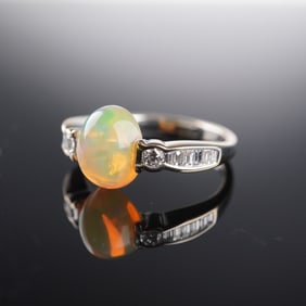 18K White Gold 2.25ct Opal and .50ctw Diamond Ring