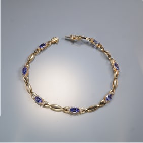 14K Yellow Gold 3.15ctw Tanzanite and 0.17ctw Diamond Bracelet