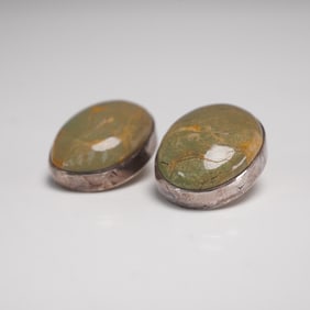 Sterling Silver and Green Jasper Clip-On Earrings