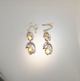 Pair of 14K Two-Tone Gold 0.70ctw Diamond Dangle Earrings