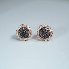 Pair of 18K Rose Gold 0.70ctw Black and White Diamond Earrings