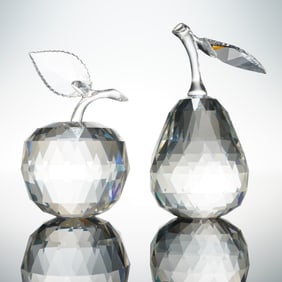 2pc Swarovski Crystal Figurines, Apple and Pear