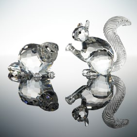 2pc Swarovski Crystal Figurines, Squirrel and Beaver