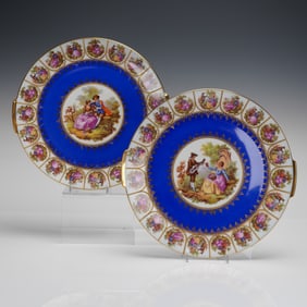 A Pair of Bavaria Germany Fragonard Cobalt Blue Serving Platters