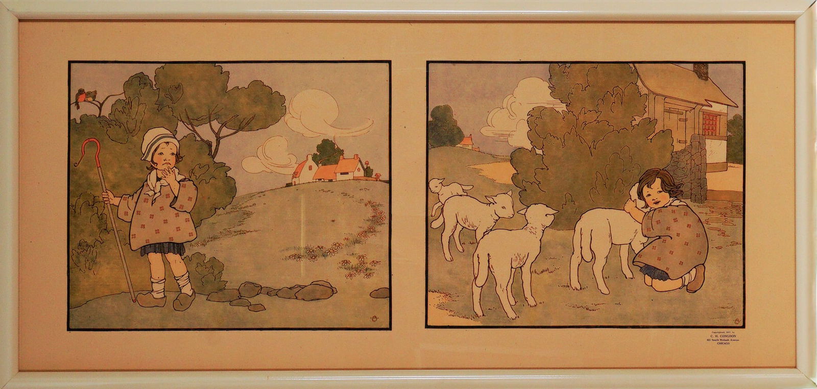 Mary Louise Spoor, 1917 Color Lithograph on Paper, Little Bo Peep (1 of 6)