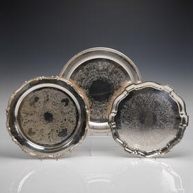 A Trio of Vintage Silver-Plated Serving Trays