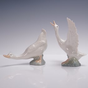 2pc Lladro and Nao Porcelain Goose Figurines