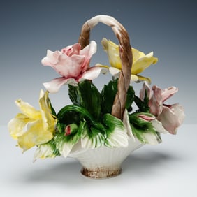 Nuova Capodimonte Italian Porcelain Floral Basket Centerpiece