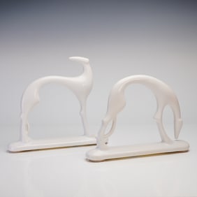 A Pair of Haeger Mid-Century Modern White Ceramic Greyhound Sculptures