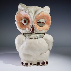 Vintage American Ceramic Cookie Jar Owl Winking USA Marked