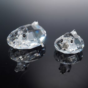 2pc Swarovski Crystal Figurines, Mini Duck & Medium Duck
