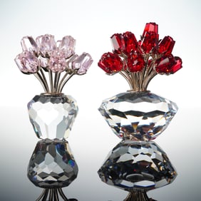2pc Swarovski Crystal Flower Figurines