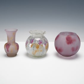 3pc Art Glass Vase Collection Including Simron Israel