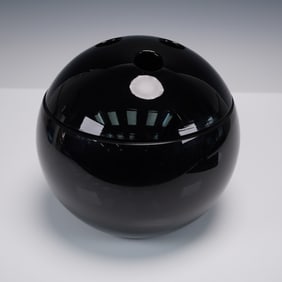 Black Art Glass Covered Bowl With Bowling Ball Lid