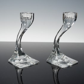 Pair of Josef Riedel Crystal Candleholders, Duetto